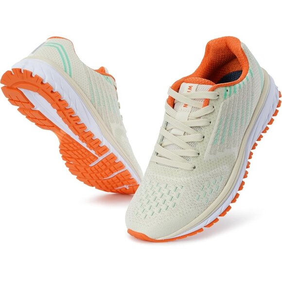 Men's Beige Orange Running Walking Supportive Jogging Athletic Sneakers Shoes